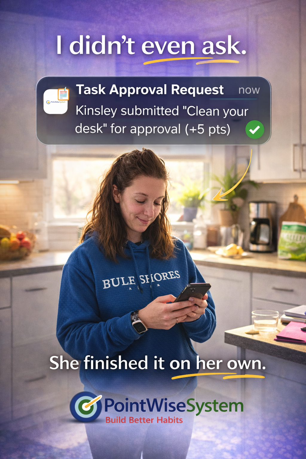 Screenshot showing child cleaned desk without being asked